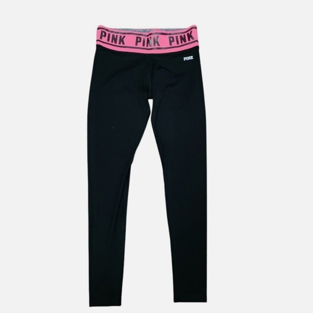 PINK Victoria's Secret Y2k Low Waisted 2000s Workout Leggings Black/Pink Small